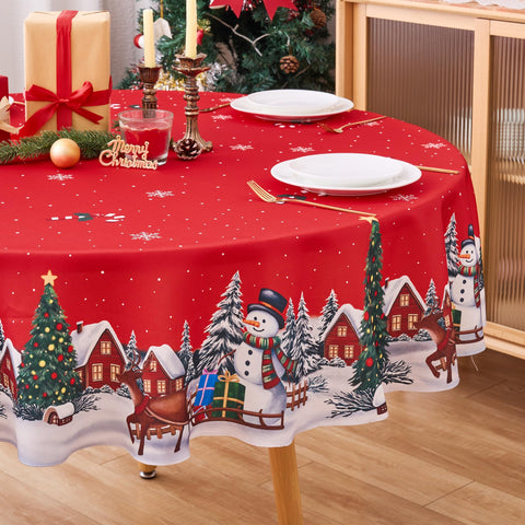 VEDACHIC Christmas round tablecloth with snowflakes, perfect for festive gatherings.