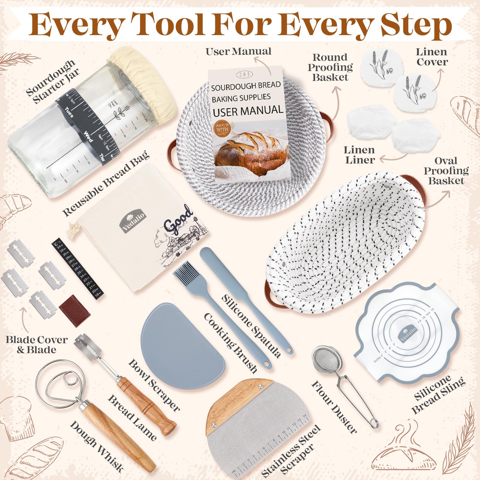Vedalio bread sling and bags for safe oven transfers and crust maintenance