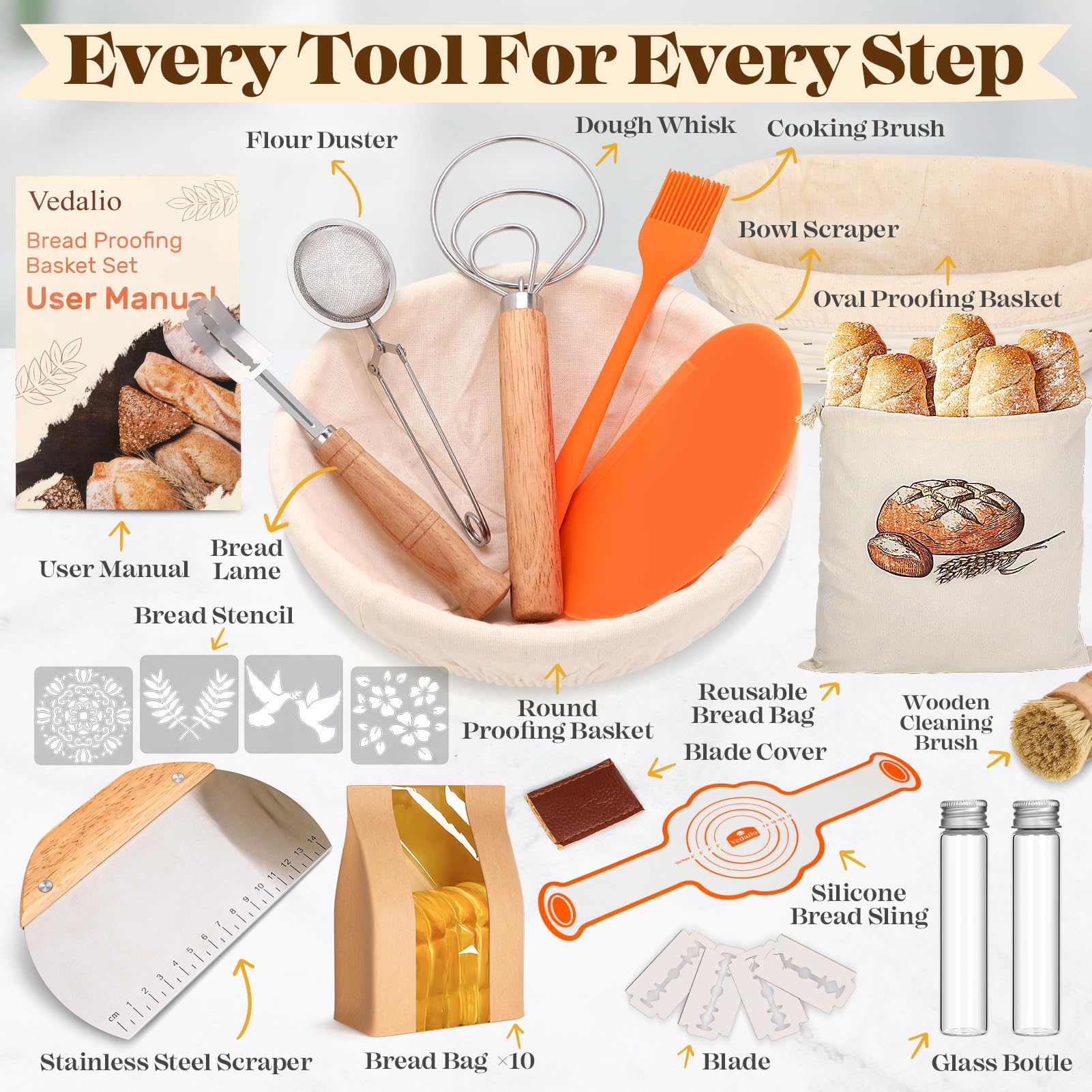 VEDALIO oval proofing basket 10 inch supports dough during proofing