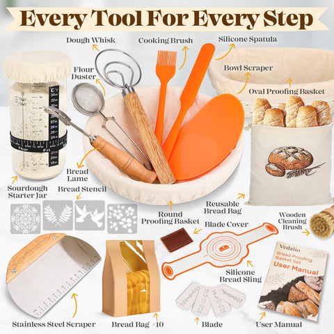 VEDALIO oval proofing basket 10 inch maintains dough shape for even proofing.