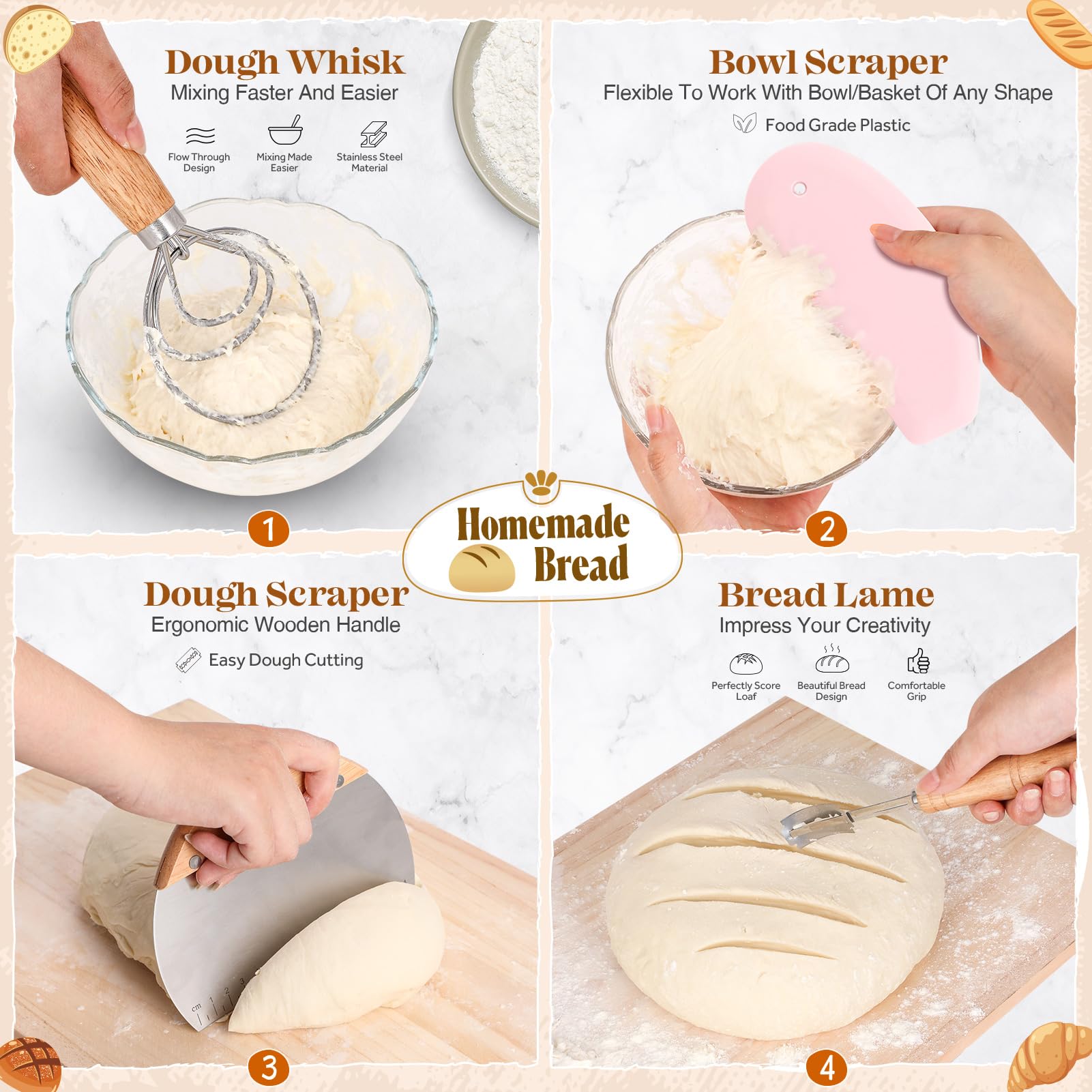 VEDALIO oval sourdough proofing basket for structured dough and crust