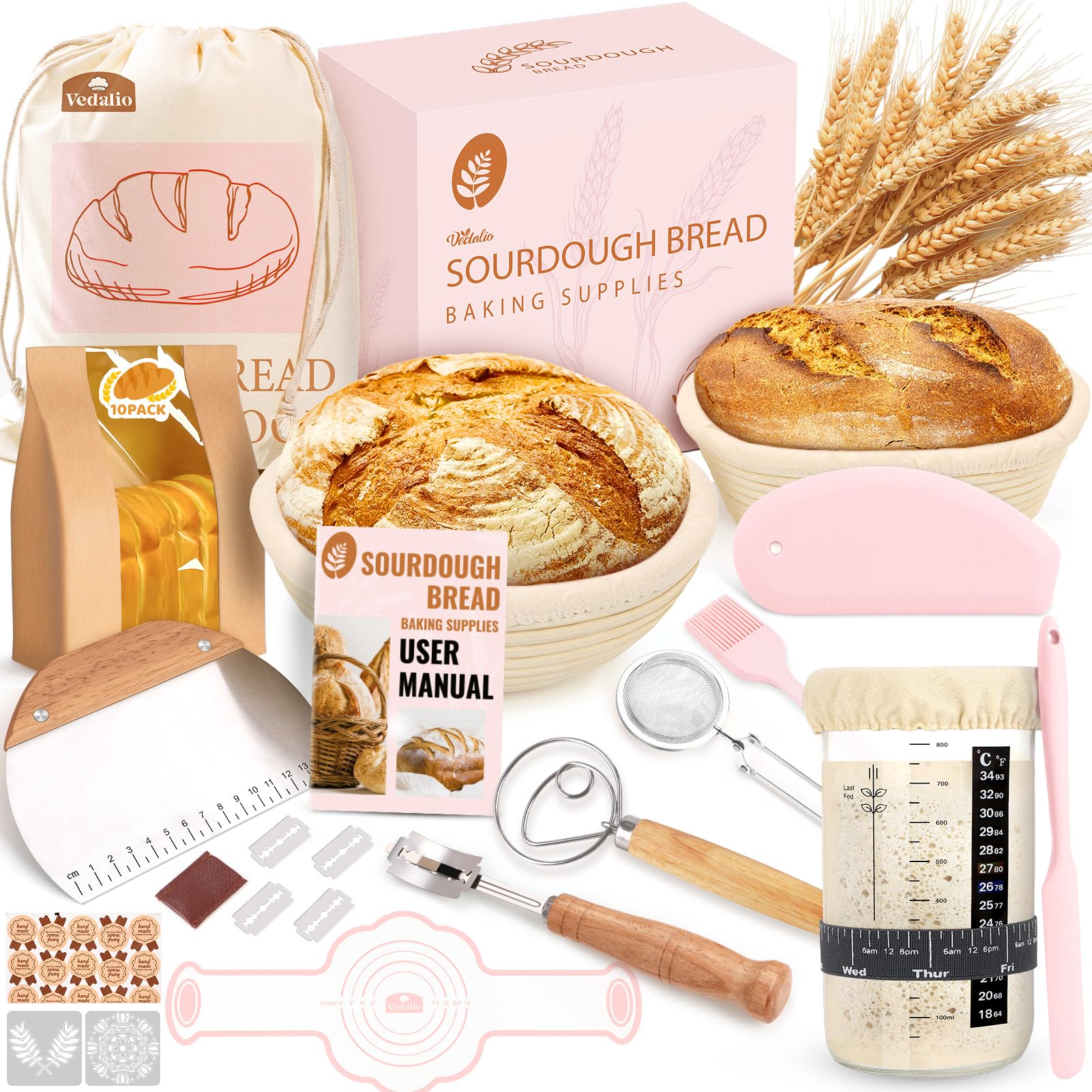 VEDALIO round bread proofing basket for even rise and spiral marks
