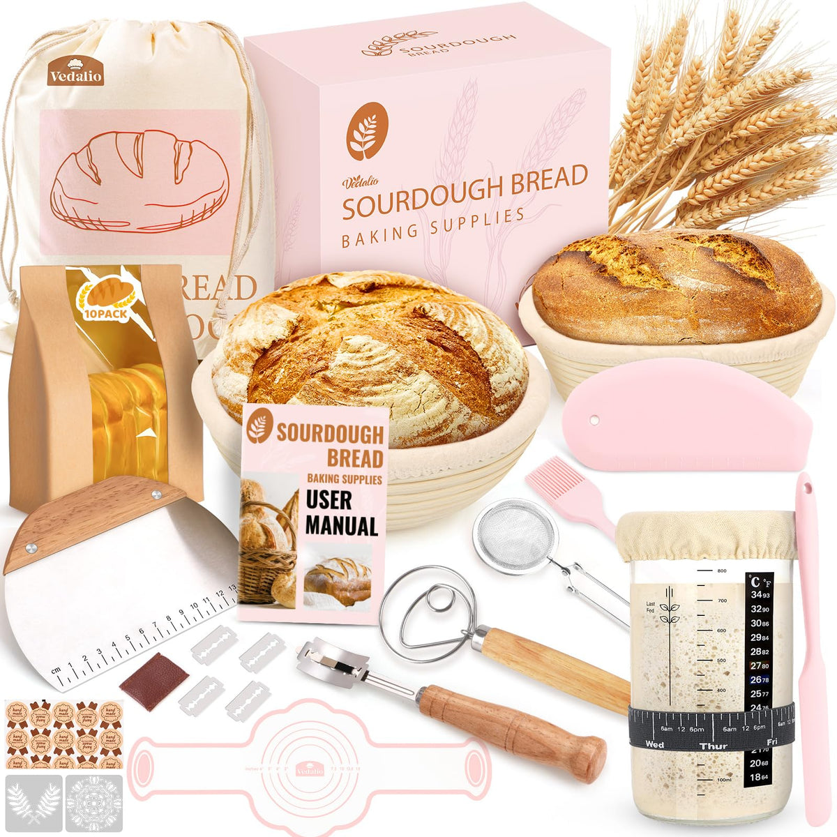 VEDALIO round bread proofing basket for even rise and spiral marks