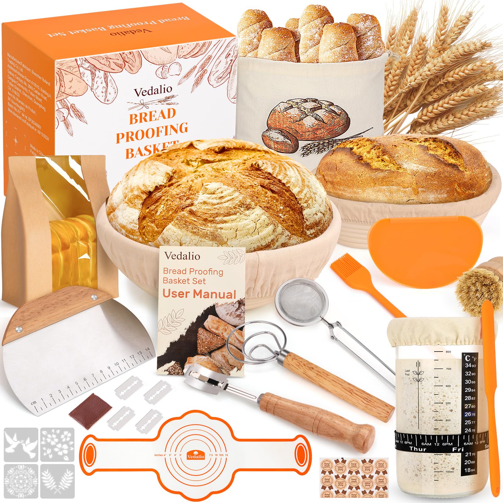 VEDALIO round proofing basket shapes round loaves with a crisp spiral pattern.