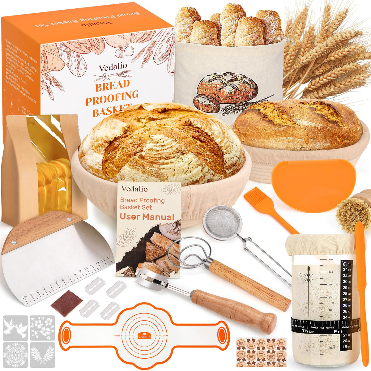 VEDALIO round proofing basket shapes round loaves with a crisp spiral pattern.