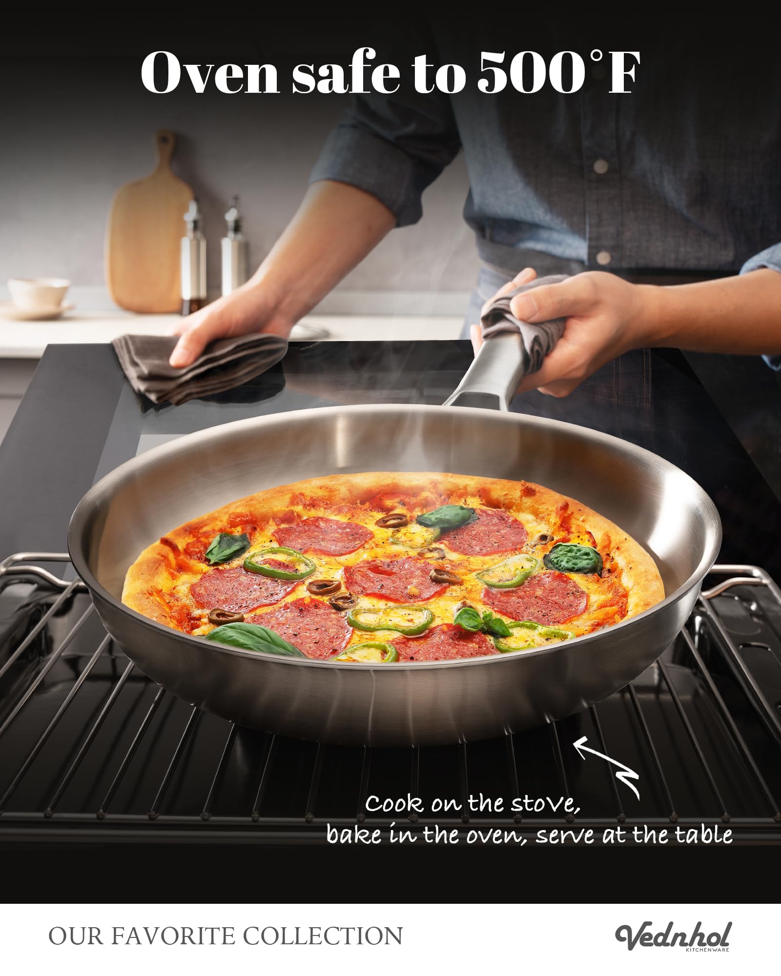VEDNHOL pan in oven ready for finishing or warming dishes