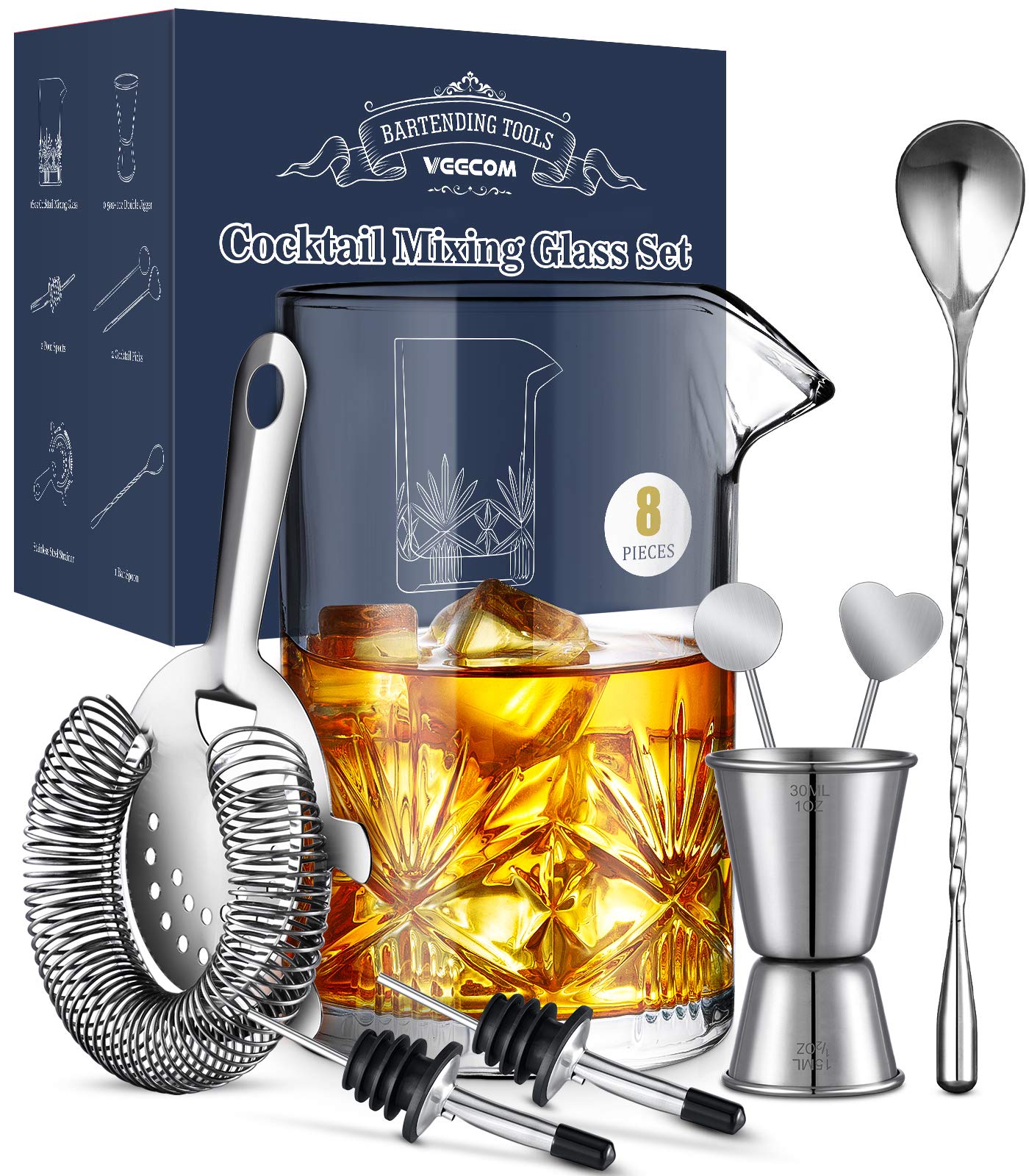 Veecom 18oz crystal mixing glass for precise stirred cocktails with reduced dilution.
