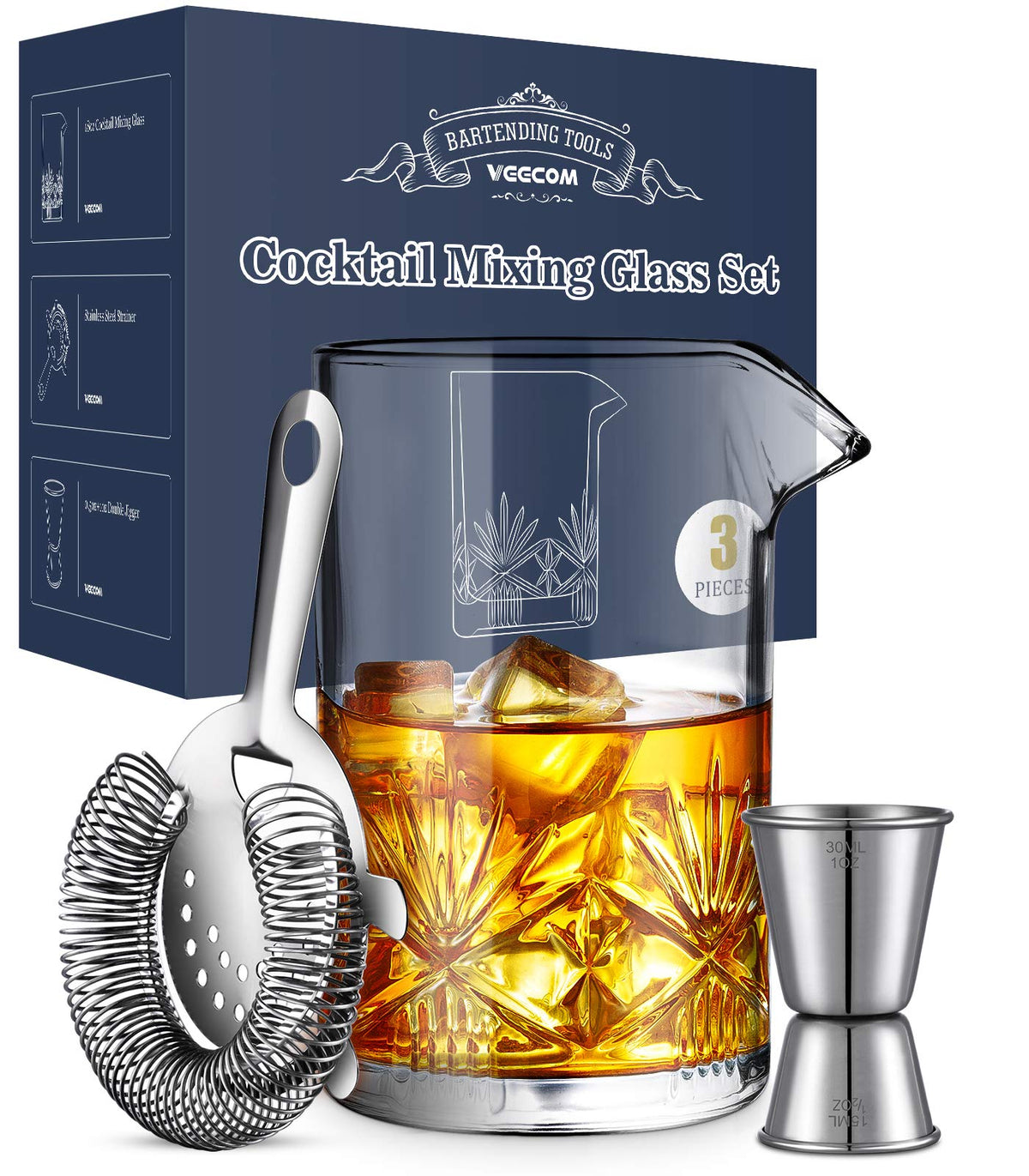 veecom mixing glass 18oz with crystal clarity for precise stirred drinks.