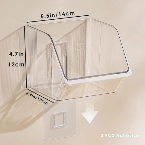 Veefos no-drill wall shelf with adhesive pads for smooth walls.