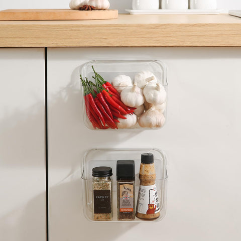 Veefos under-sink organizer demonstrates deep storage for tall items.
