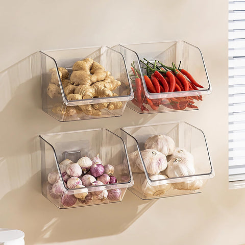 Veefos wall-mount spice baskets with adhesive for easy install.