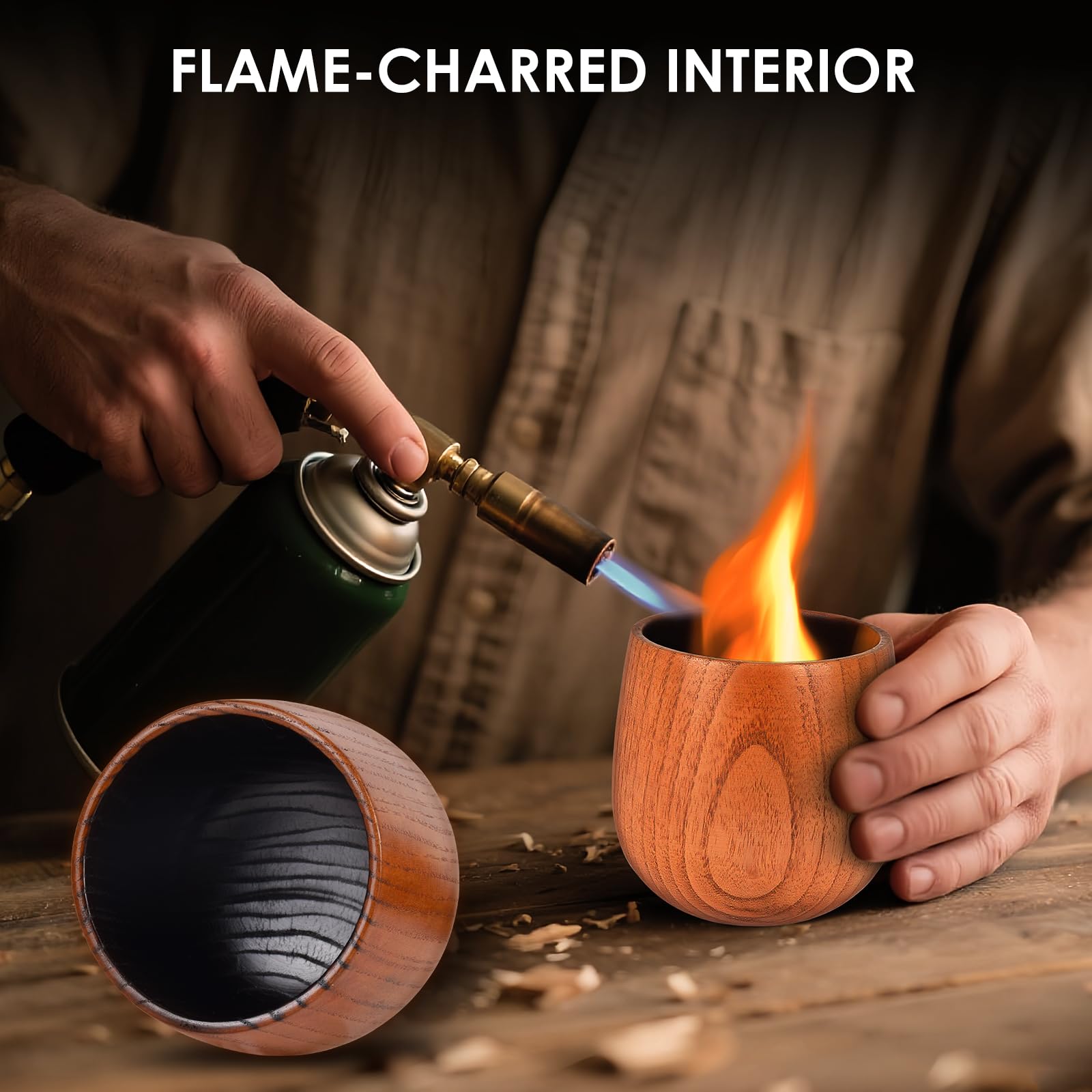 Veelgeluk charred whiskey glass gift box shows retro presentation for special occasions.