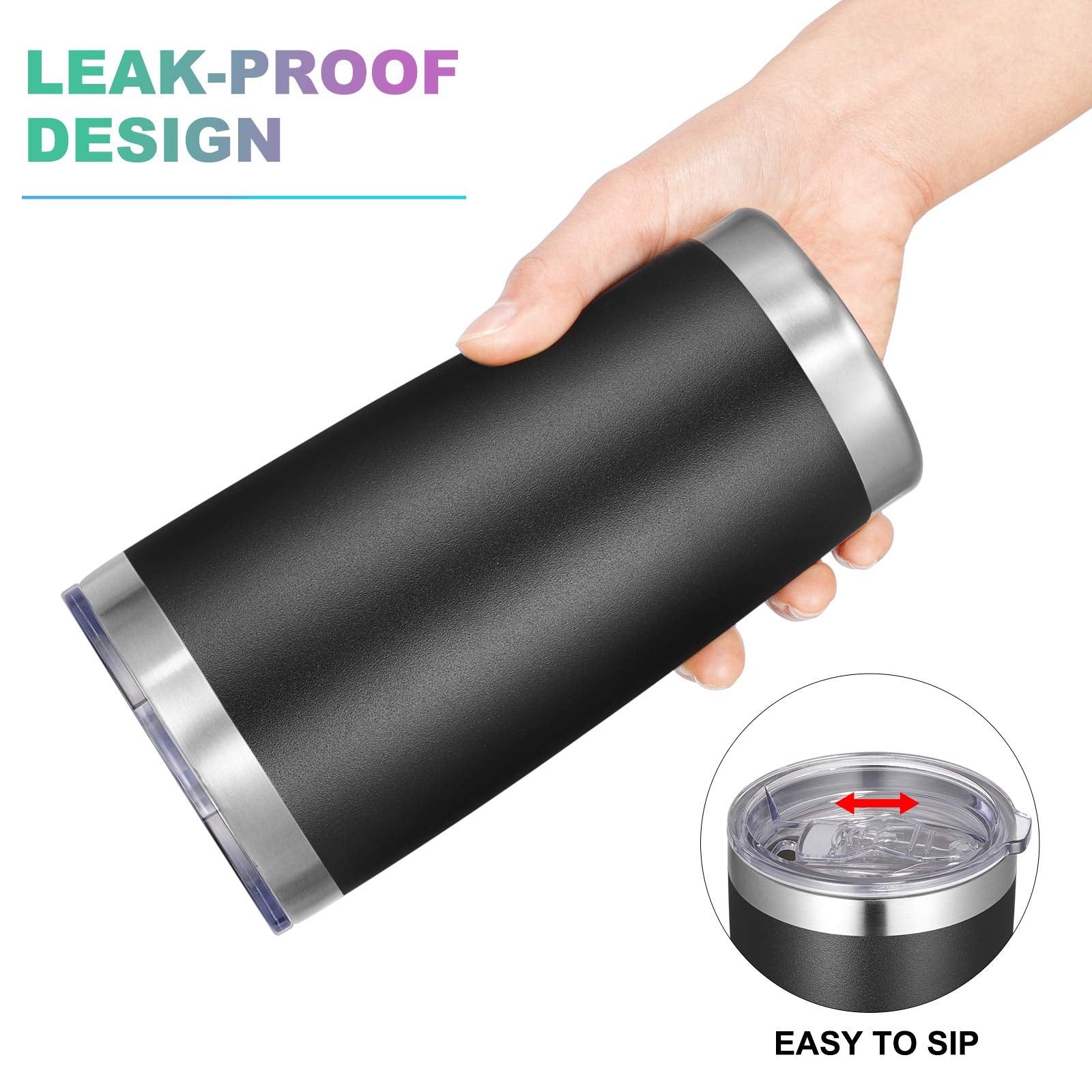 VEGOND powder-coated black tumbler provides a comfortable grip and style.