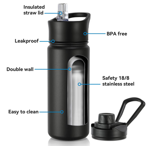 Vegond stainless steel kids bottle with wide-mouth lid for easy filling.