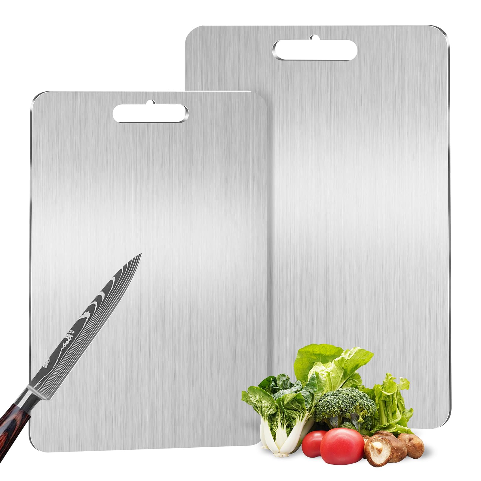 Vehequny titanium cutting board small 2-pack on countertop, space-efficient prep.