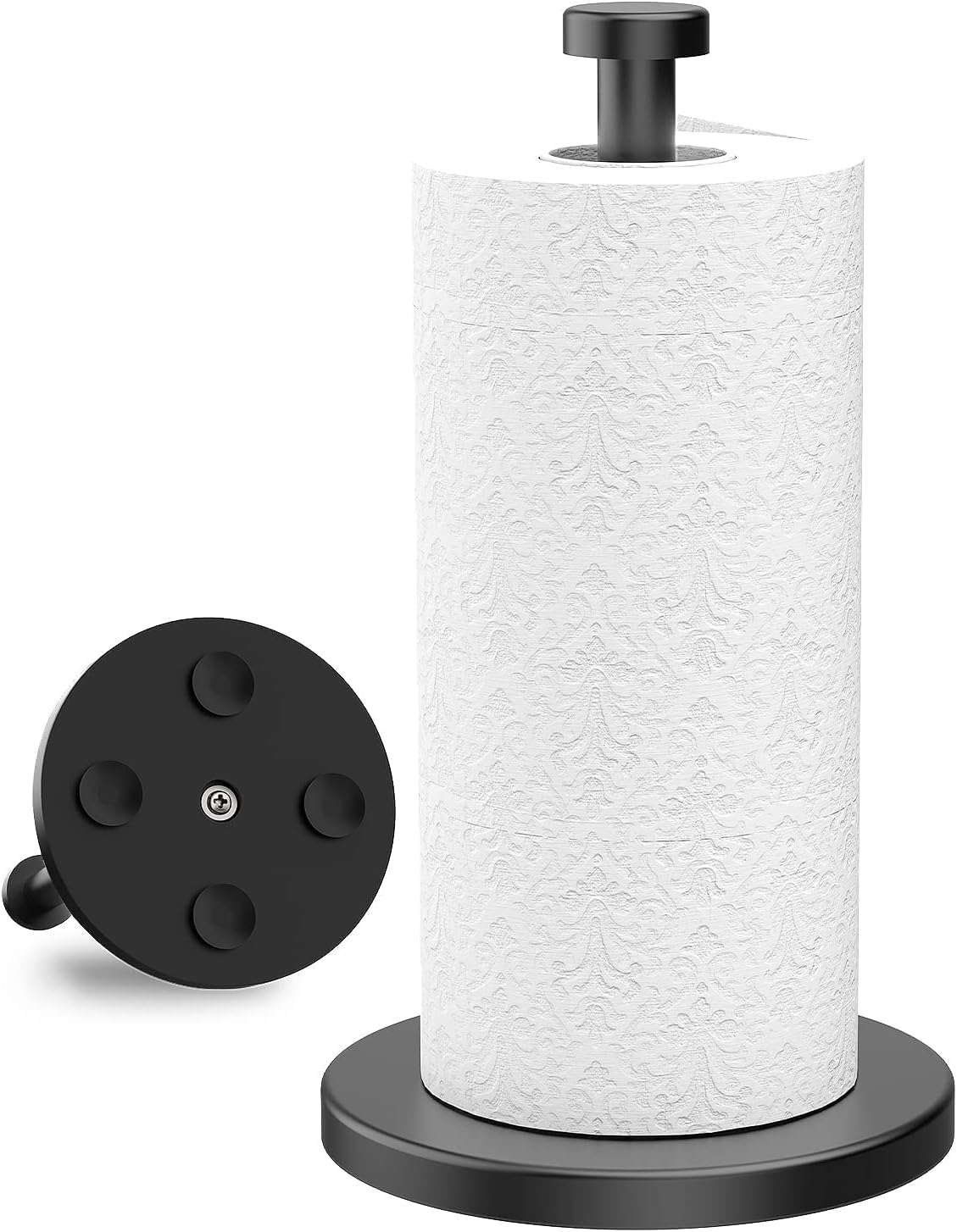 VEHHE black paper towel holder with angled tip for easy reach.
