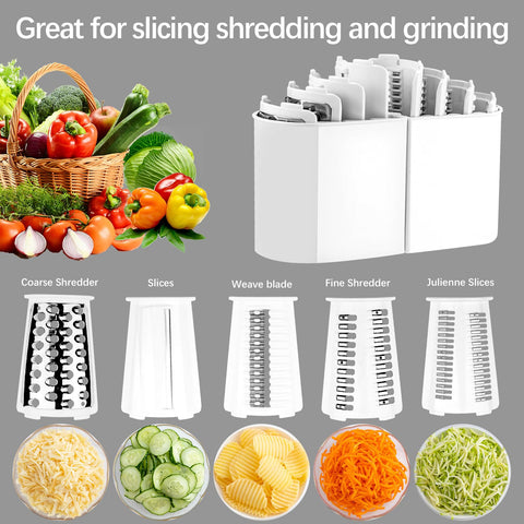 VEKAYA cheese shredder drum and blades enable efficient slicing and grating.