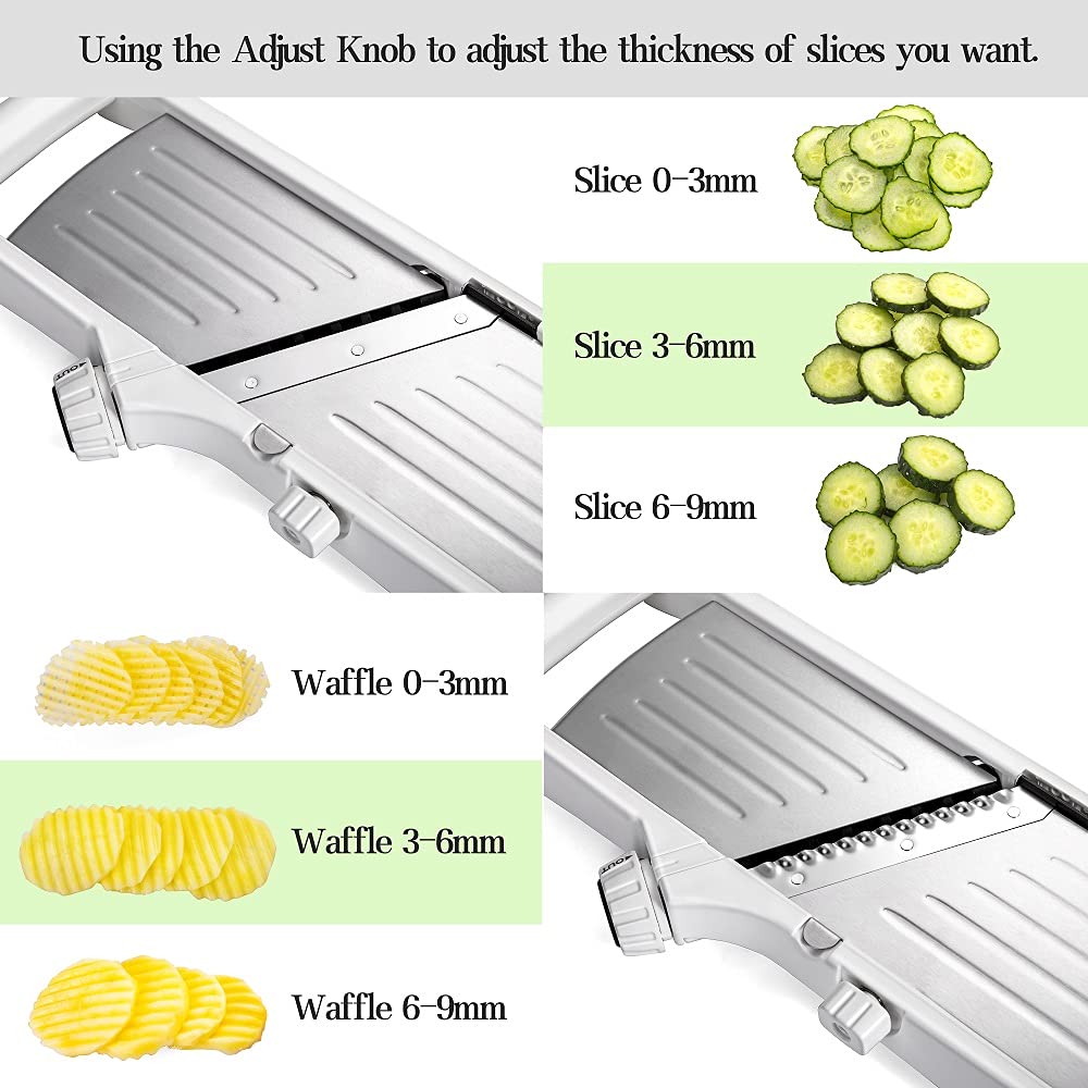 VEKAYA Mandoline Slicer Adjustable Thickness helps you choose paper-thin to thick slices.