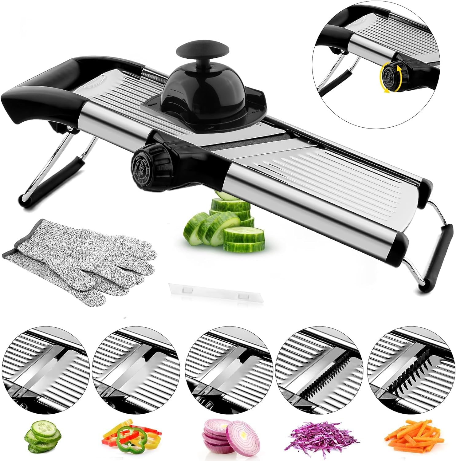 VEKAYA mandoline with blade cover protects hands during storage and use.