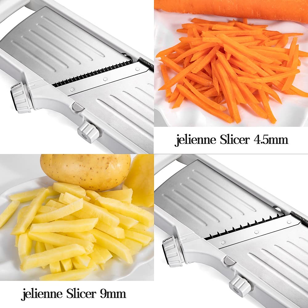 VEKAYA Mandoline Slicer Julienne 4.5mm and 9mm for uniform strands.