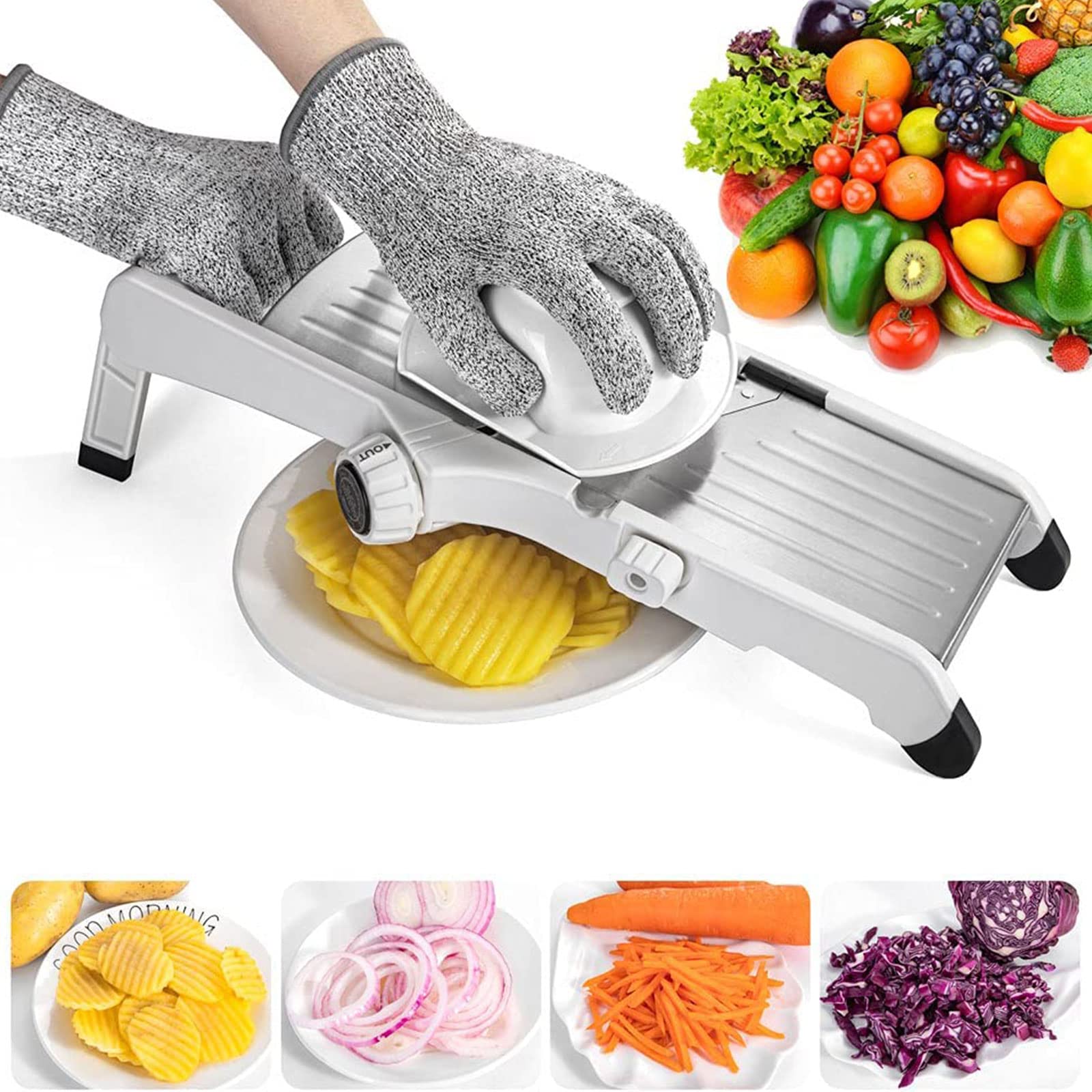 VEKAYA Mandoline Slicer with safe no-touch blade delivers precise, injury-free slicing.