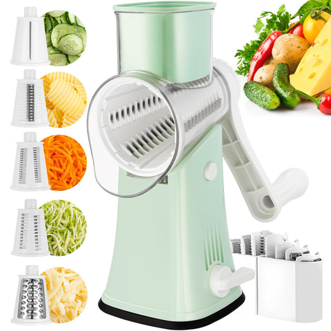 VEKAYA rotary cheese grater assembled with handle for easy shredding