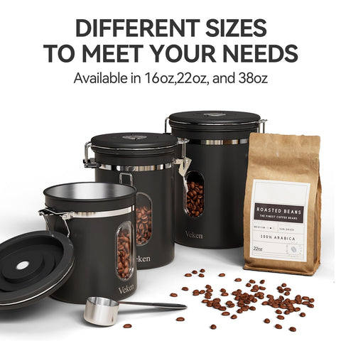 22-ounce capacity fits coffee beans, grounds, or tea.