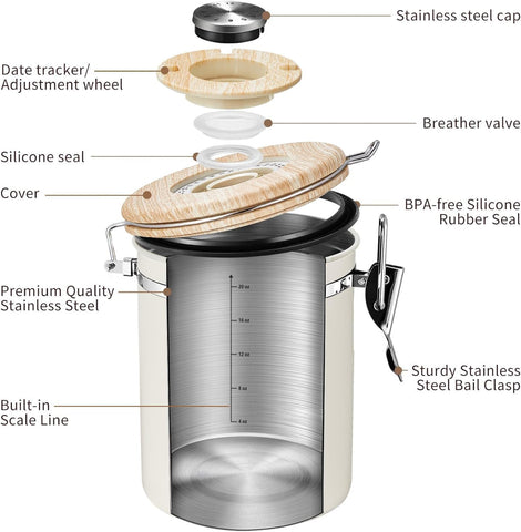 Veken canister scale line enables precise bean measurements for consistent brews.