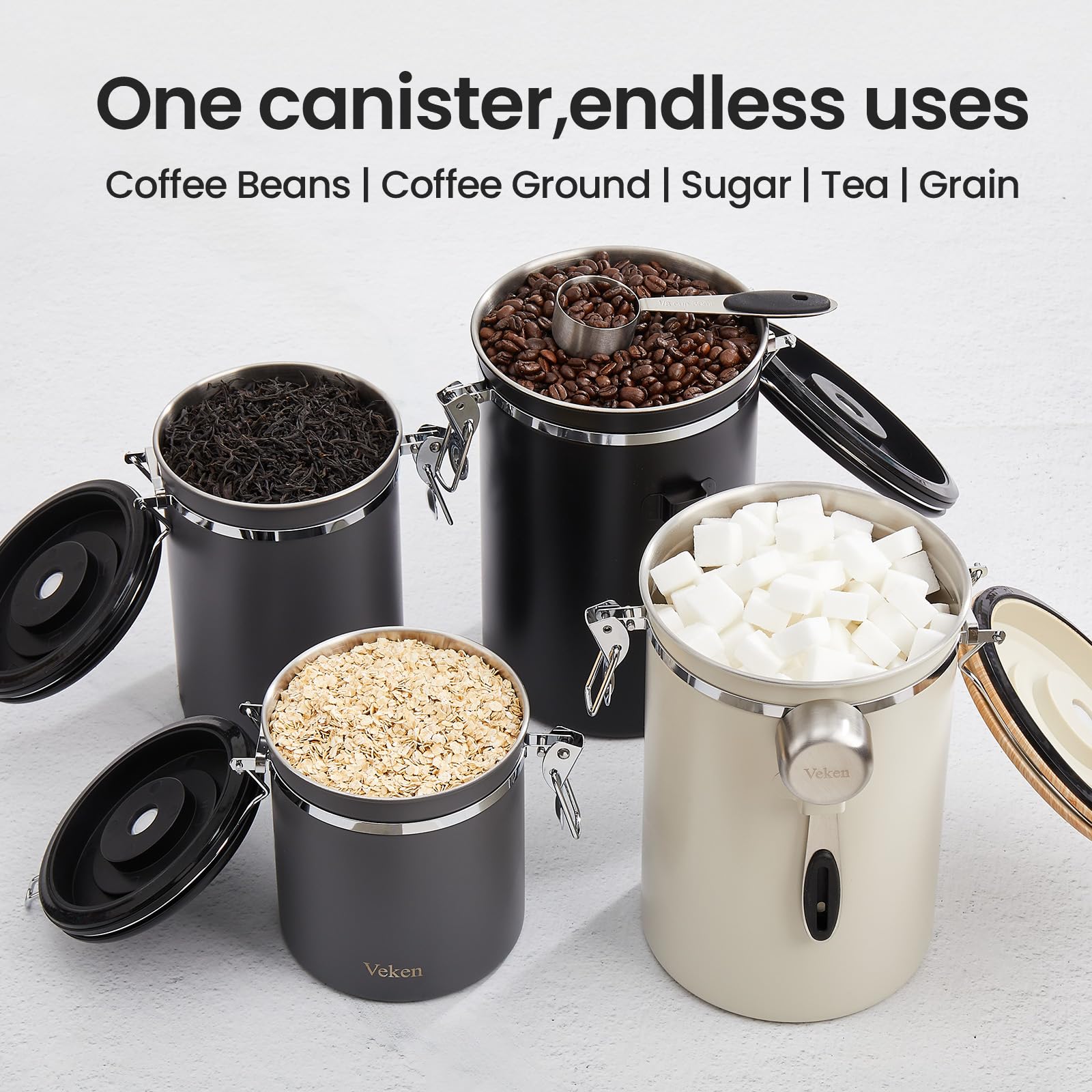 Veken coffee canister 16oz gray fits compact kitchen storage.