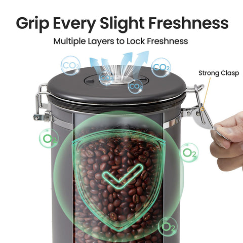 Veken 304 stainless steel body offers durable, premium storage for coffee essentials.