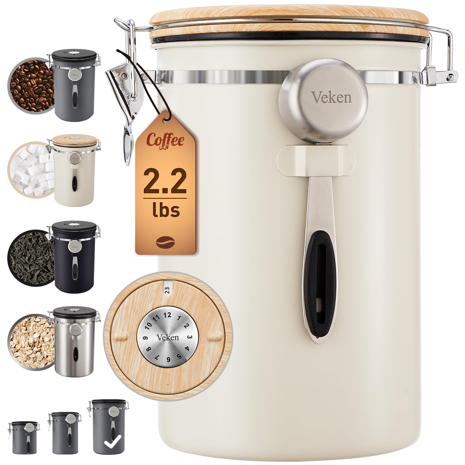 Veken 39oz coffee canister capacity highlights storing 2.2 lb beans neatly.