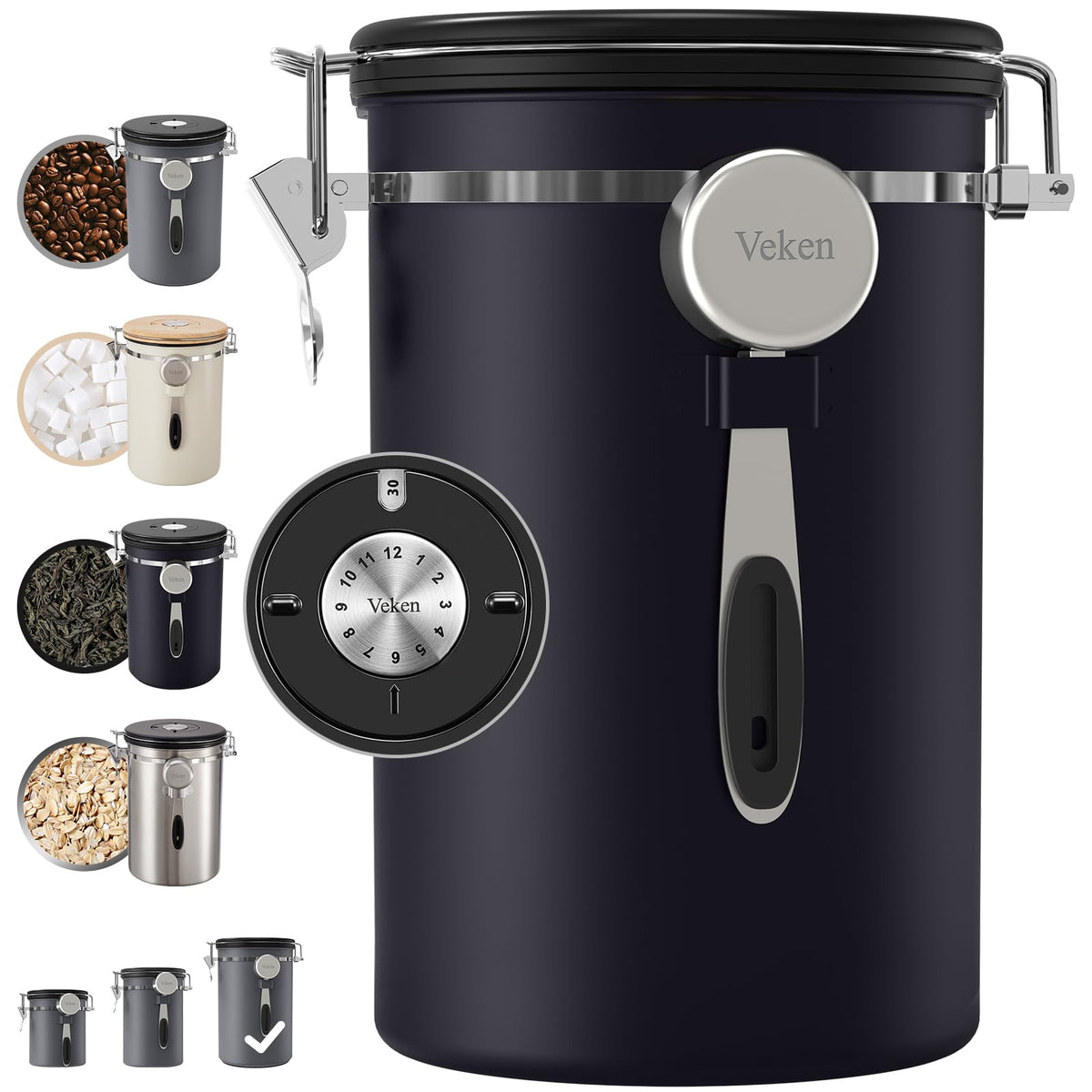 Veken 39oz coffee canister with large capacity for beans and more.