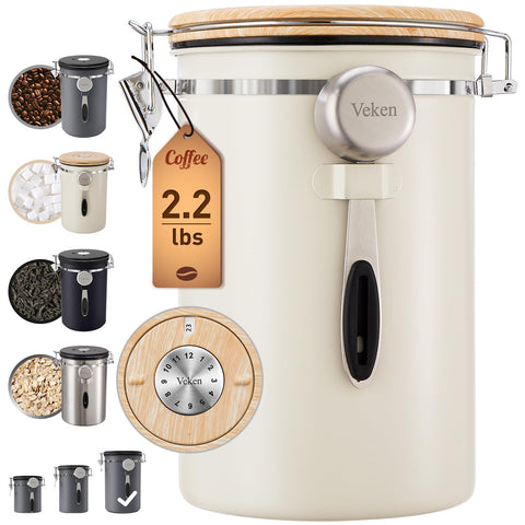 Veken 39oz coffee canister capacity highlights storing 2.2 lb beans neatly.