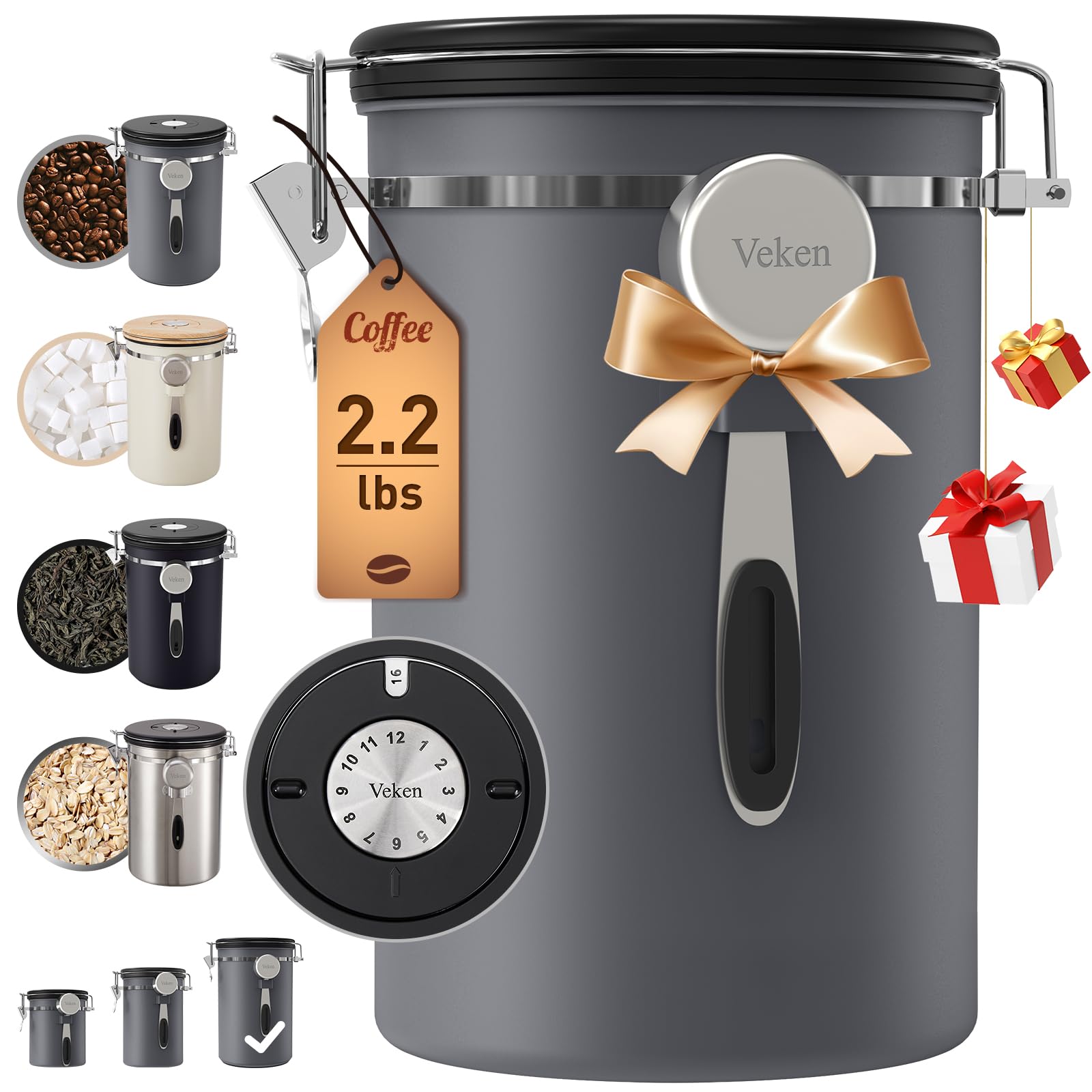 Veken coffee canister with date tracker lid keeps beans fresh longer