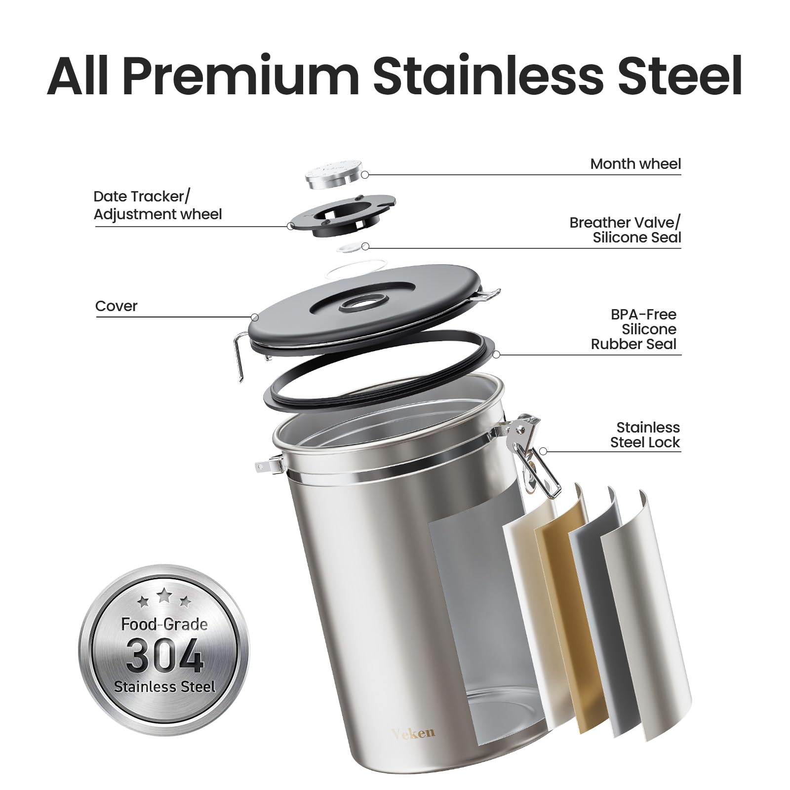 Airtight seal keeps coffee, sugar, and tea fresh