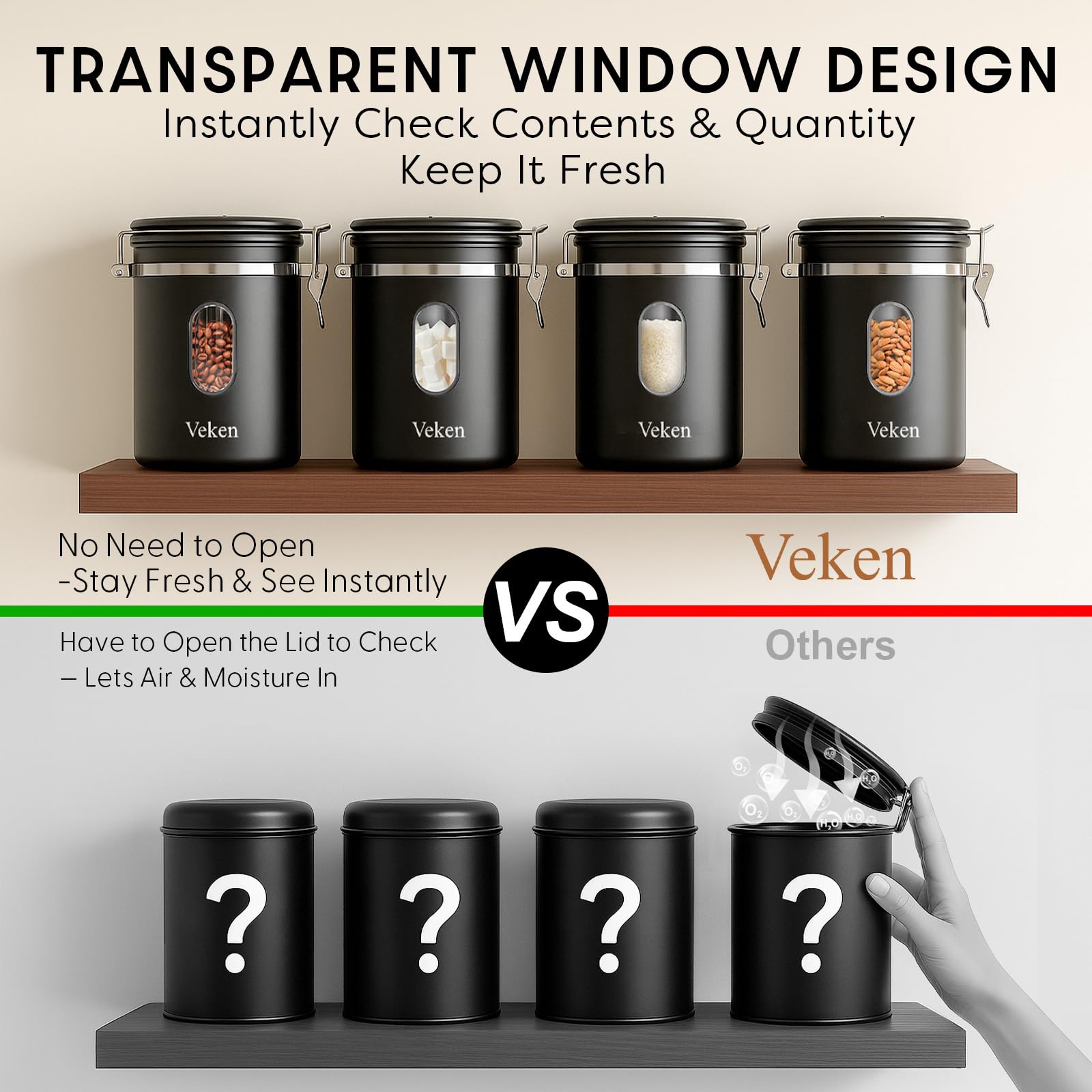 Veken coffee canister airtight seal preserves aroma by limiting exposure