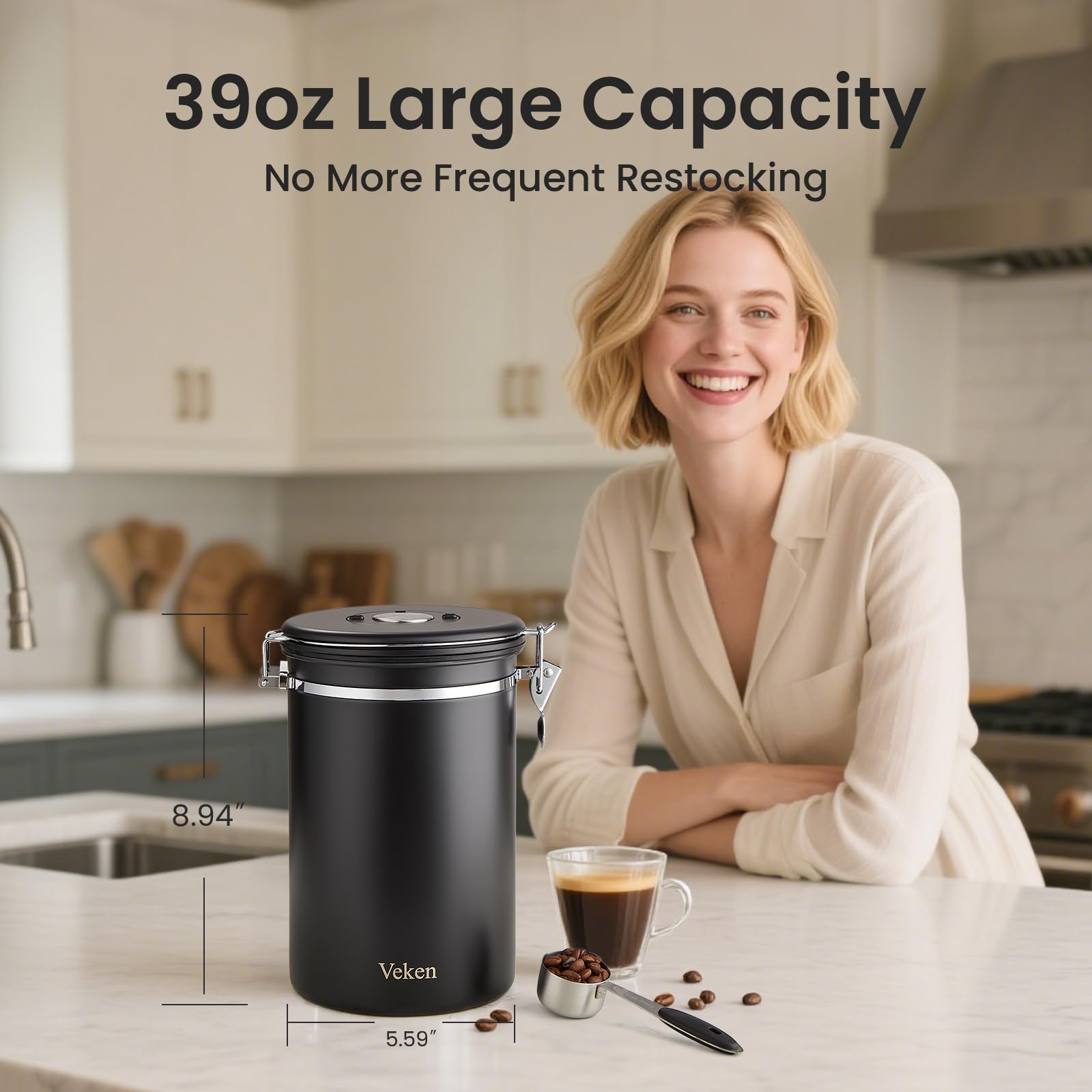 Veken airtight seal preserves freshness by blocking air and light exposure.