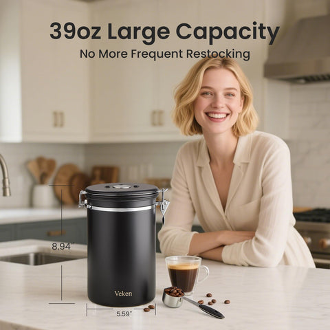 Veken airtight seal preserves freshness by blocking air and light exposure.