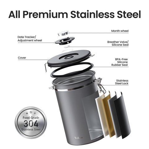 Veken airtight seal preserves aroma for coffee and tea
