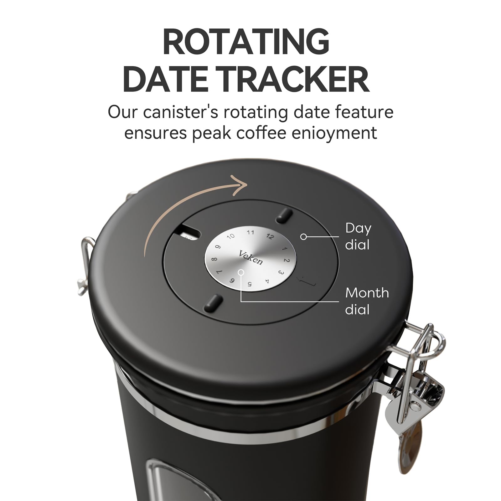 Veken canister with CO2 valve preserves aroma and freshness.