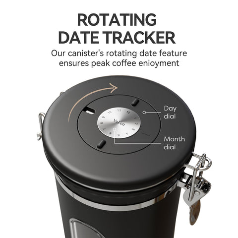 Veken canister with CO2 valve preserves aroma and freshness.