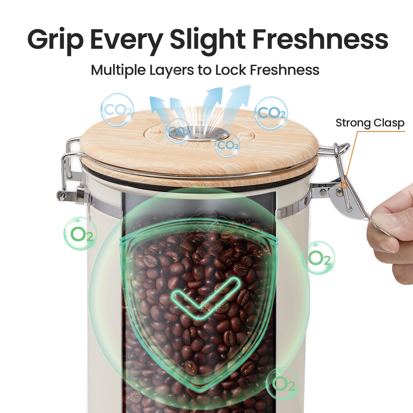 Veken coffee canister date tracker helps monitor freshness on the lid.