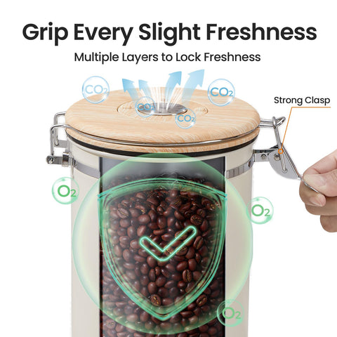 Veken coffee canister date tracker helps monitor freshness on the lid.