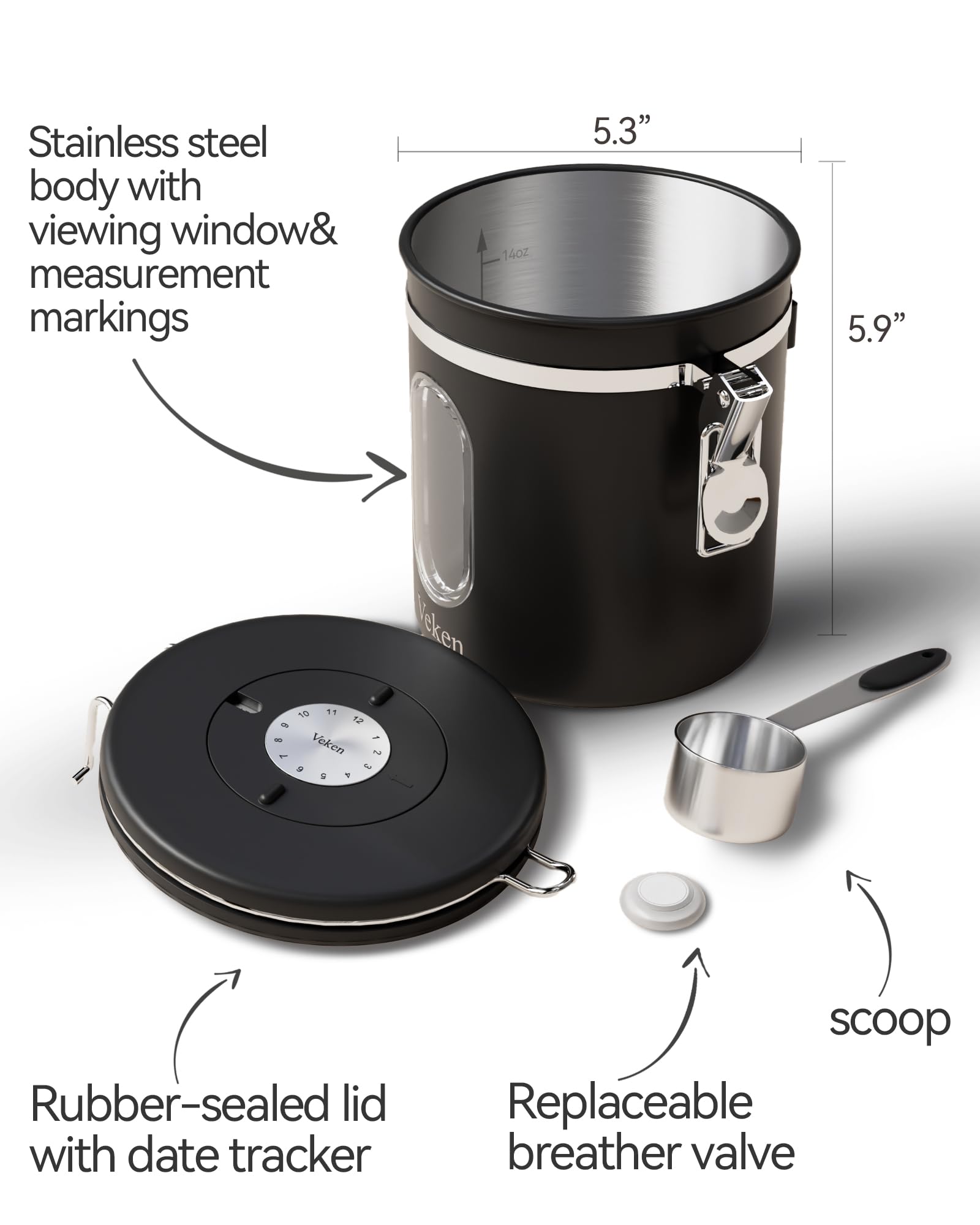 Veken free scoop attaches with hook for convenient measuring