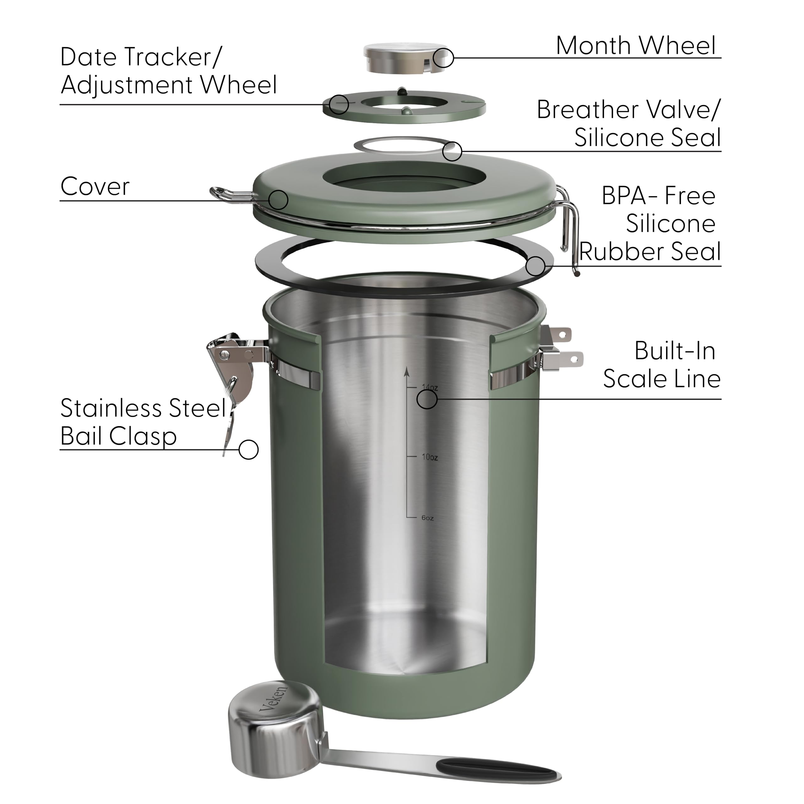 Clear scale line for precise measurement of beans or ingredients.