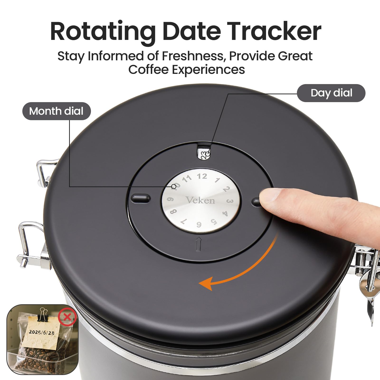 Veken coffee canister scale line helps you monitor remaining beans.