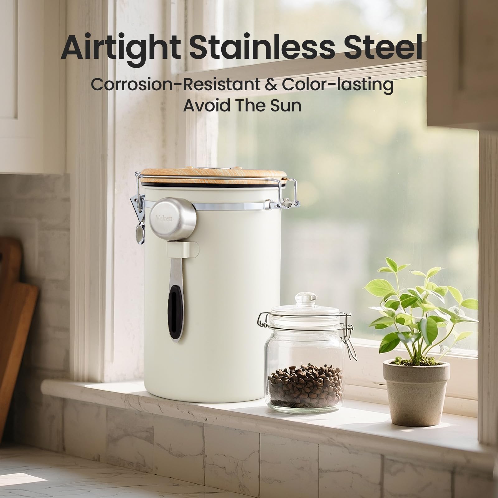 Veken airtight seal keeps ground coffee and sugar fresh longer.