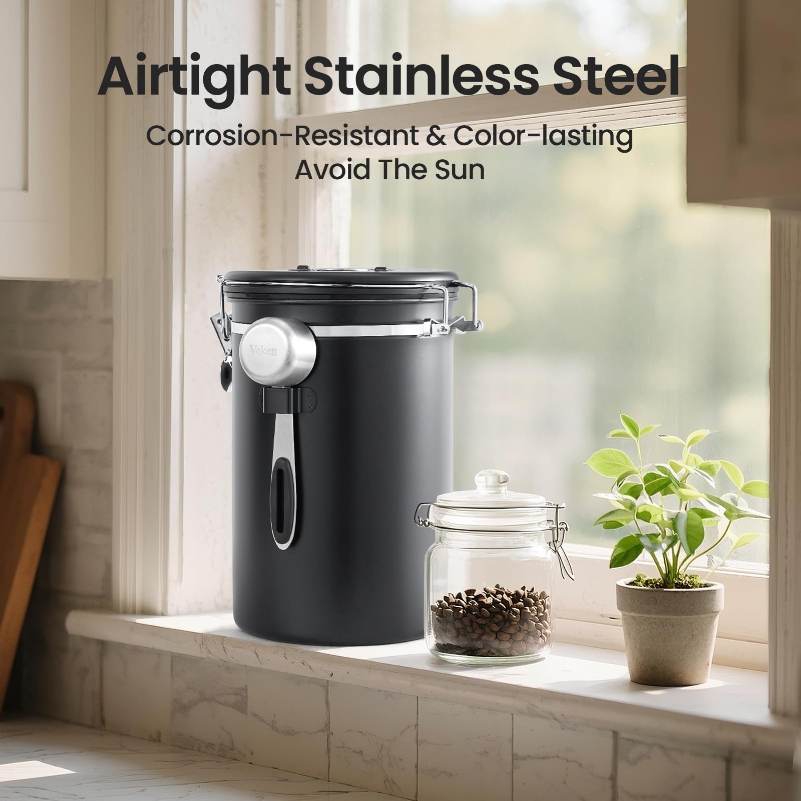 Scoop with hook offers convenient measured portions for daily use.