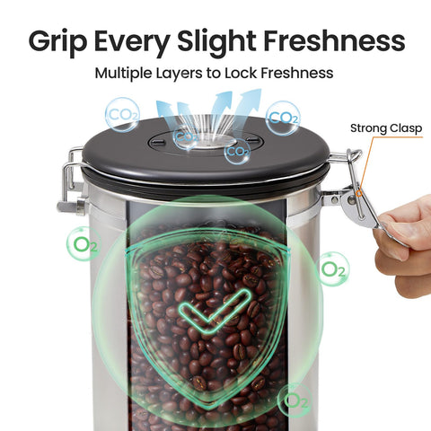 Stainless steel scoop with hook for easy dosing in the canister