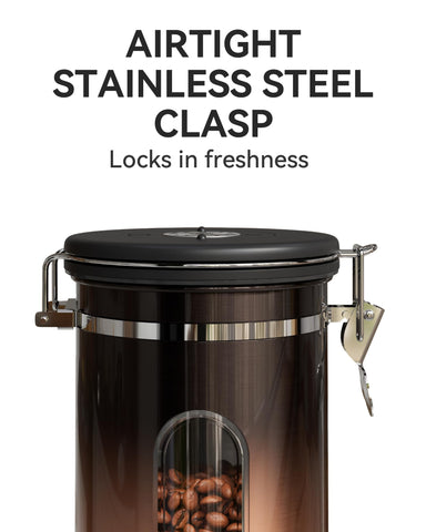 Veken stainless-steel canister preserves flavor with airtight seal and CO2 valve.